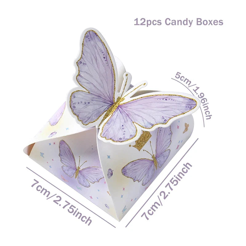Butterfly Candy Gift Box Pink Purple Butterfly Birthday Party Decorations Kids Wedding Supplies Baby Shower Cookie Biscuit Box