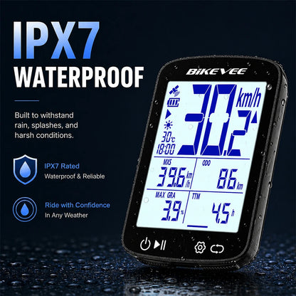 Bikevee BKV-500 GPS Bike Computer - 2.4" LCD, 28hr Battery, 5-Satellite GPS, IPX7, Bluetooth 5.3, 50g, 2-Year Warranty