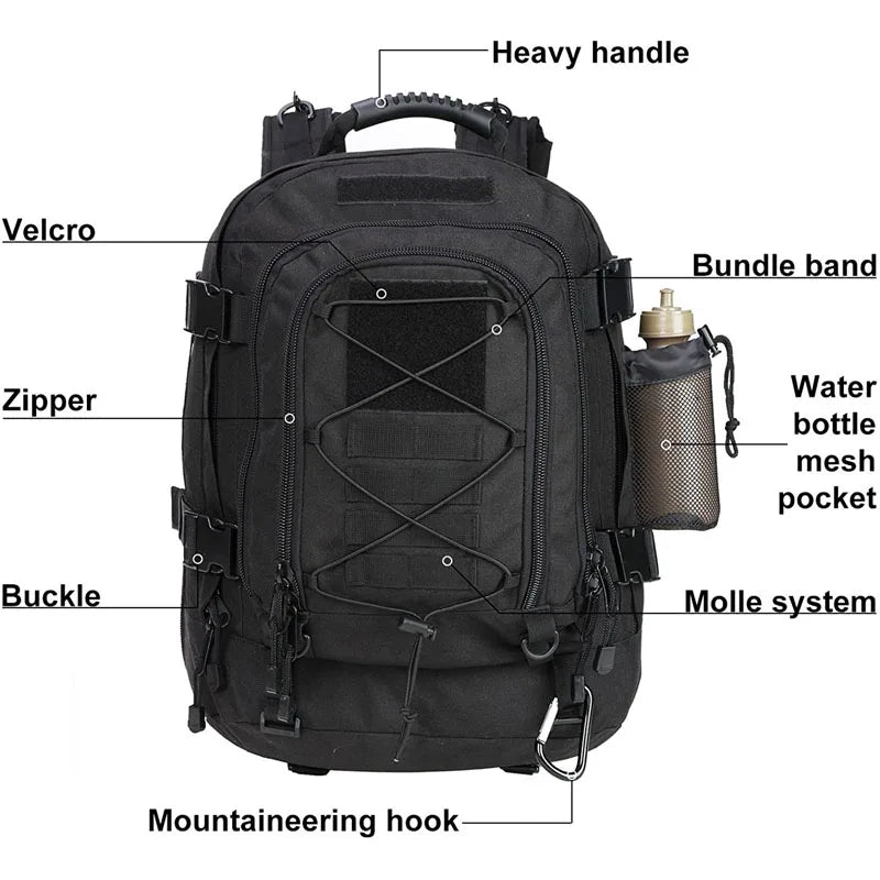 60L Military Tactical Backpack Army Molle Assault Rucksack Outdoor