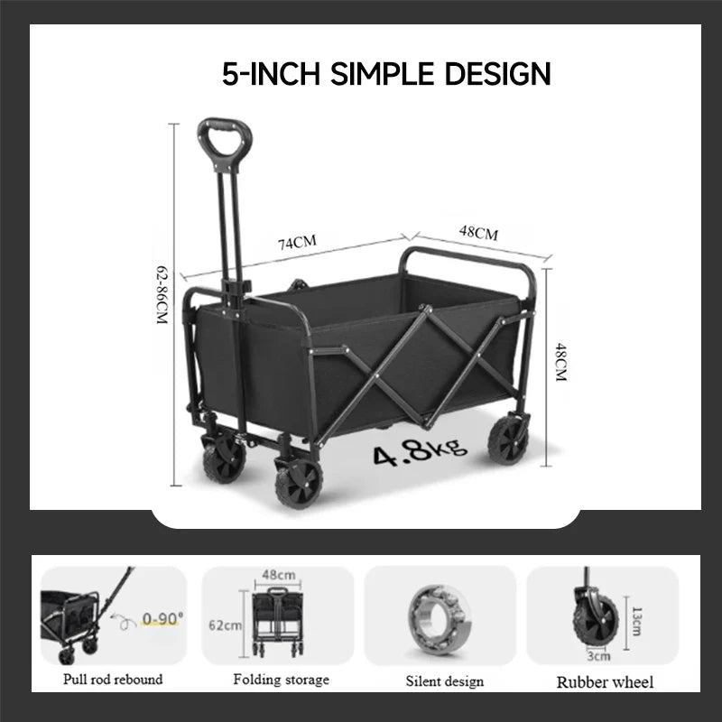 Camping Cart Foldable Trolley Outdoor Picnic Portable Hand-Pull Cart
