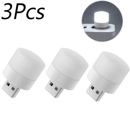 Mini USB Night Light (1/3/5/10-Pack) - Warm White LED Book Reading Lamp, Eye-Protection USB Plug-In