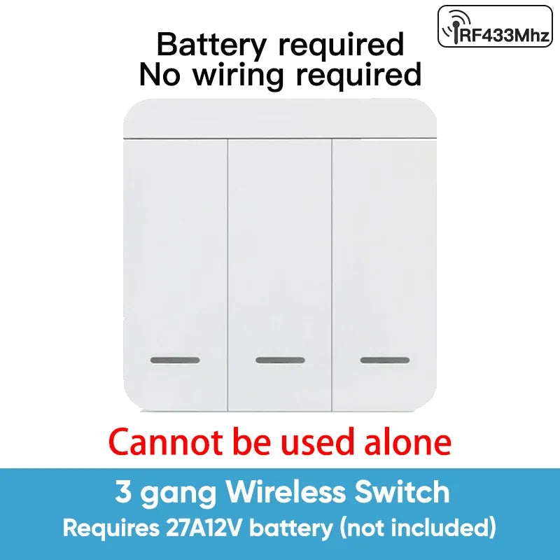 TNCE RF433MHz Mini Wireless Remote Control Light Switch 1/2/3 Gang 86 Wall Transmitter Switch Button Wall Panel Switch