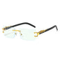 Rimless Rectangular Sunglasses with Cheetah Accent, UV400 Sun Protection, Unisex