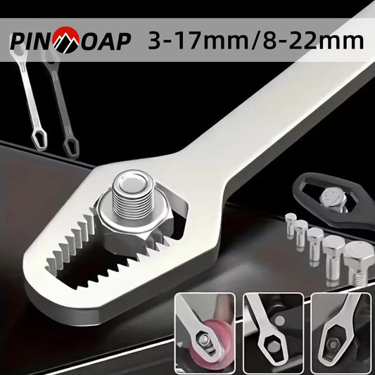 Adjustable Self-Tightening Double-Head Wrench Fits 3–17 mm & 8–22 mm (0.12–0.67 in & 0.31–0.87 in) for Cars, Bicycles and Home Repair