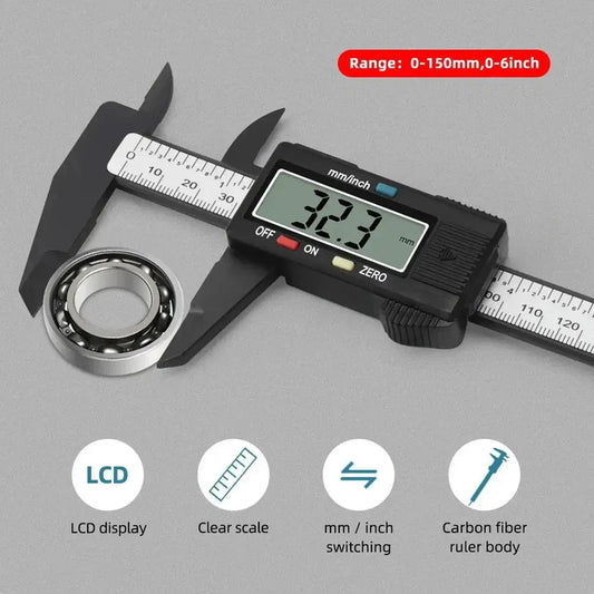 0-150mm (0-6 in) Digital Caliper – High-Strength Plastic Electronic Measuring Tool for Students, Woodworking & Home