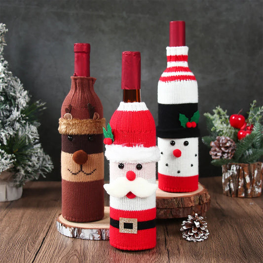 3er-Set Weihnachts-Weinflaschenhüllen Weihnachtsmann Schneemann Elch Frohe Weihnachten Dekorationen 2025 Navidad Natal Weihnachtsgeschenke Neujahr 2026