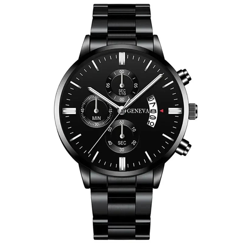 Men's Stainless Steel Quartz Wrist Watch with Calendar – 41mm Round Business Dress Watch