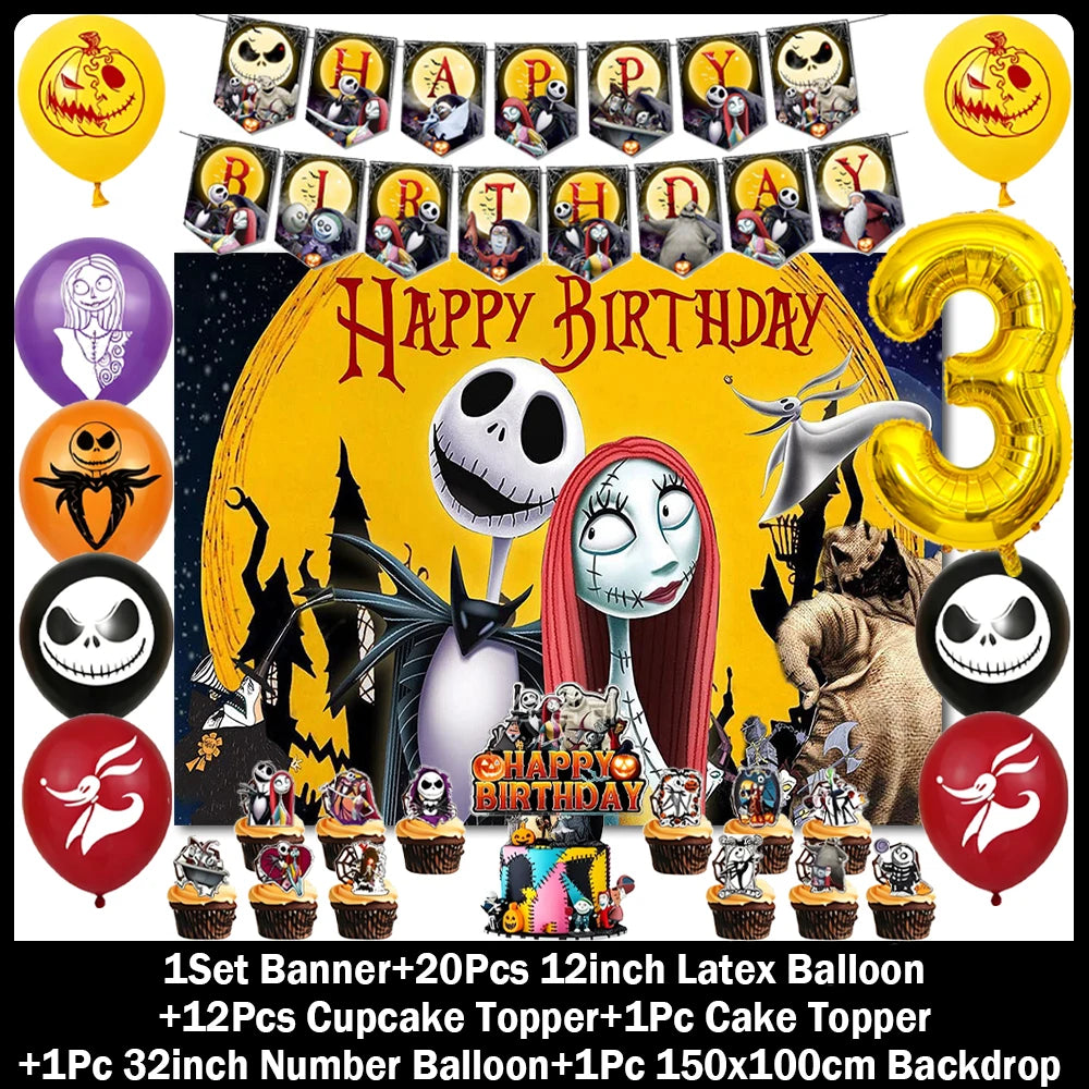 Halloween Birthday Party Decoration Kit with Balloons and Backdrop Options