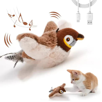Rechargeable Chirping Flapping Plush Bird Toy – Touch-Activated Interactive Pet Toy for Cats & Dogs