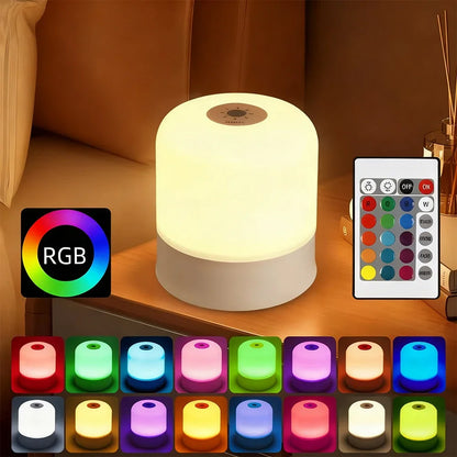 LED Dimmable Night Light Rechargeable and Plug-in Touch RGB Bedside Desk Lamp