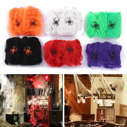 Halloween Spider Web Cobweb Decoration with Two Spider Props