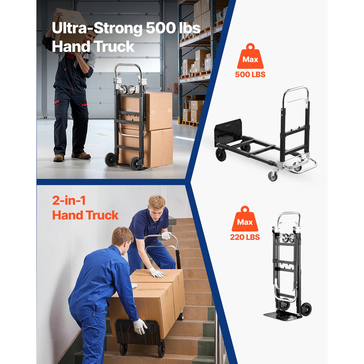 SucceBuy 2-in-1 Folding Hand Truck, 500 lb Capacity