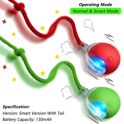 Rechargeable Interactive Cat Ball Toy — Automatic Rolling Smart Toy with Tail, LED & Obstacle Avoidance