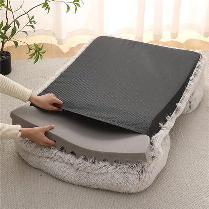 Plush Dog Bed with Removable Cover – Thickened Winter Pet Sofa Pad, Square, Small & Large