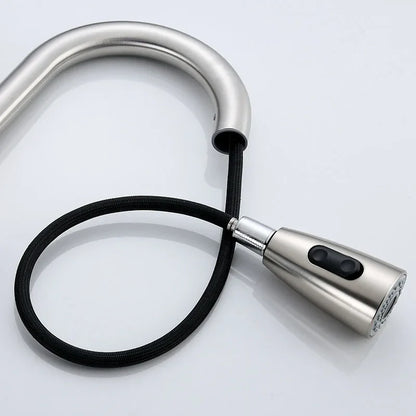 360° Rotating Telescopic Pull-Out Kitchen Faucet - Brushed Nickel, Single-Handle Deck Mount