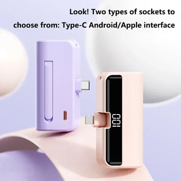 50000mAh Mini Capsule Power Bank – Portable Wireless Fast Charging with Digital Display, USB-A / USB-C / Lightning