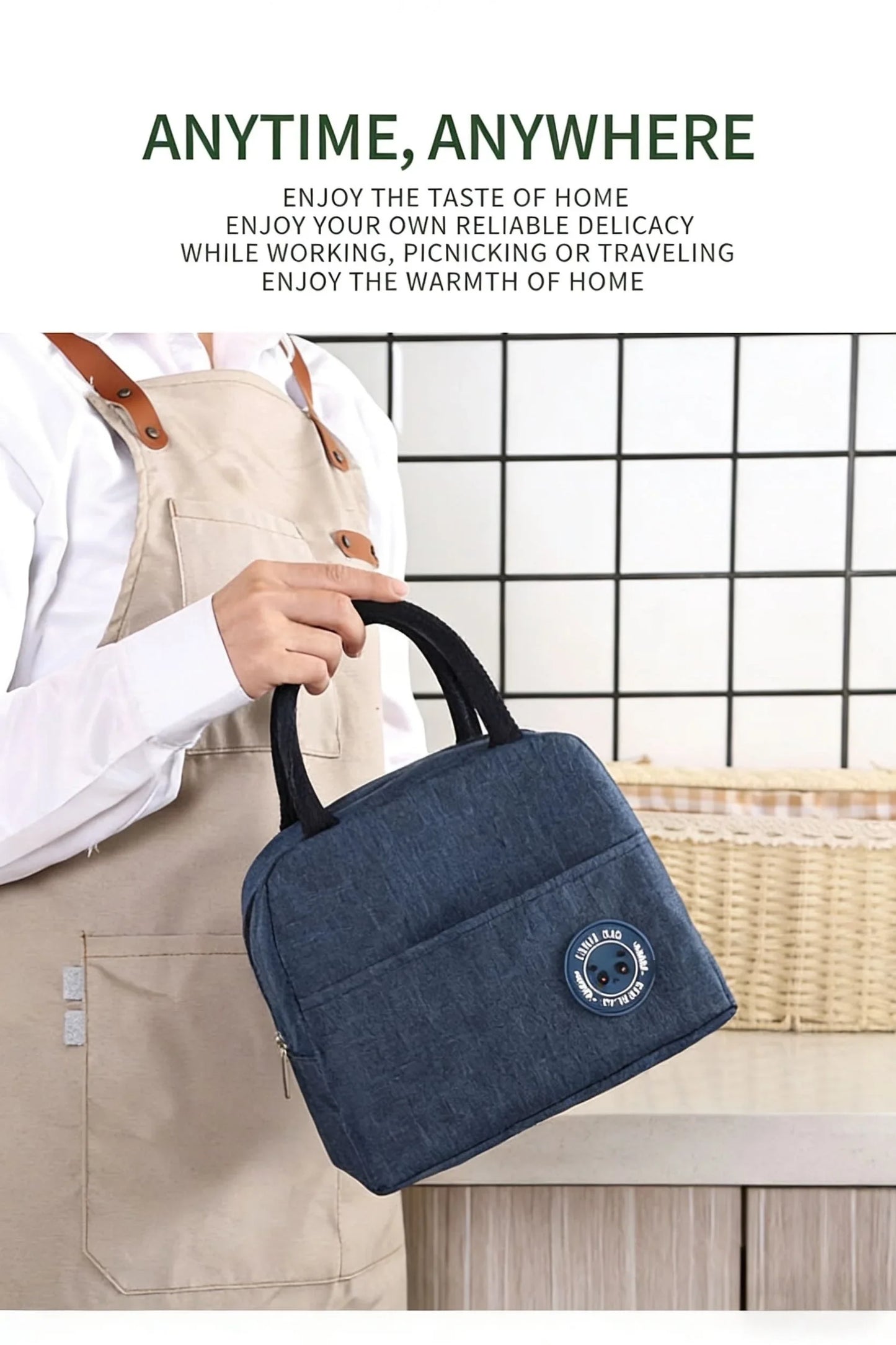 Insulated Bento Lunch Bag with Ice-Pack Pocket - Portable Thermal Cooler Tote for Students, Oxford Cloth