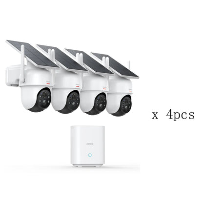 Dekco 4-Camera 3MP Solar Security System with DekcoBase - 5000mAh, 360° PTZ, Auto Tracking, No Subscription, Alexa, US Plug