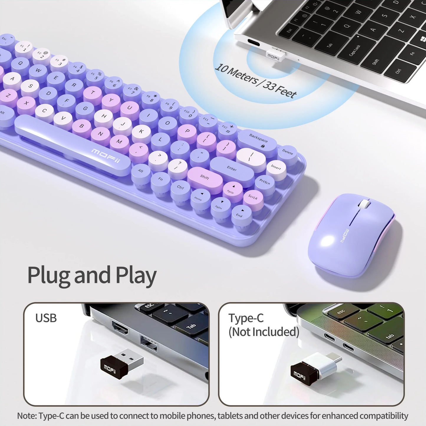 MOFii Idol Wireless Keyboard Mouse Combo, Macaron Gradient, Quiet Compact Portable Set for Laptop/Desktop Office