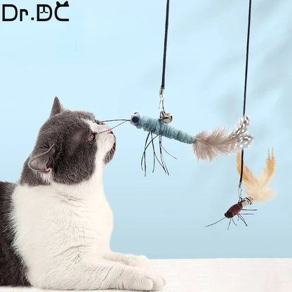 Dragonfly Feather Cat Teaser Toy with Detachable Wand and Bell, Interactive Cat Toy
