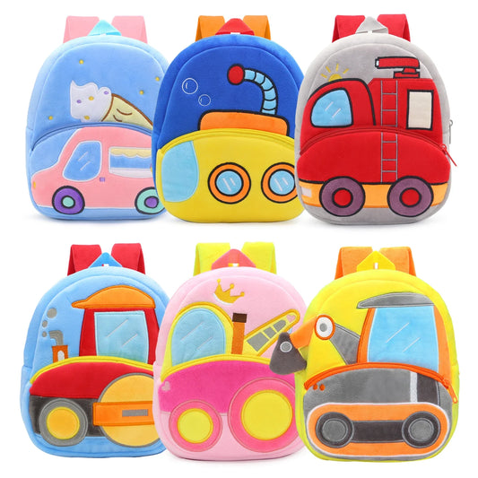 Excavator Plush Toddler Backpack for Ages 1-3, Cartoon Engineering Kids School Bag