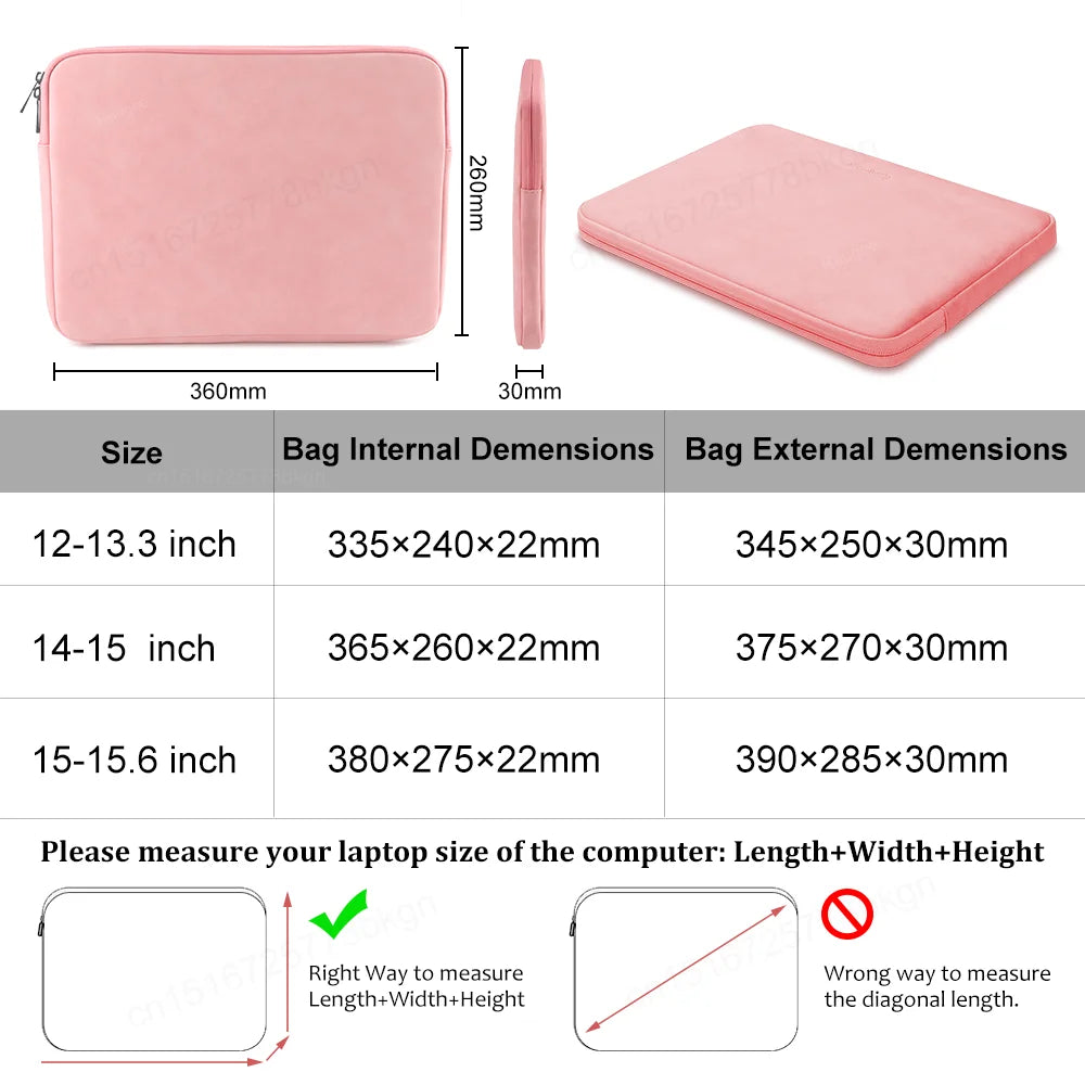 PU Laptop Sleeve Bag 12–15.6 Inch — Shockproof, Foam & Fleece Lined