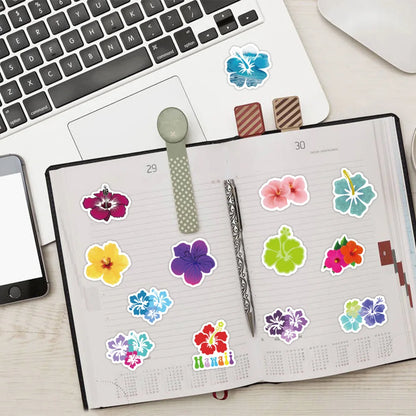 60/120PCS Hibiscus Flower Graffiti Sticker Car Luggage Water Cup Computer Stationery Laptop Sticker