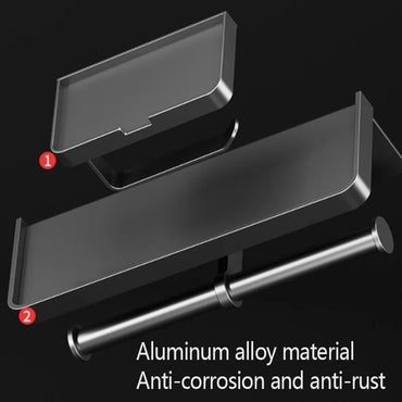 No-Drill Aluminum Toilet Paper Holder – Wall-Mounted Adhesive or Screw Tissue Rack, Rust-Resistant Bathroom Accessory