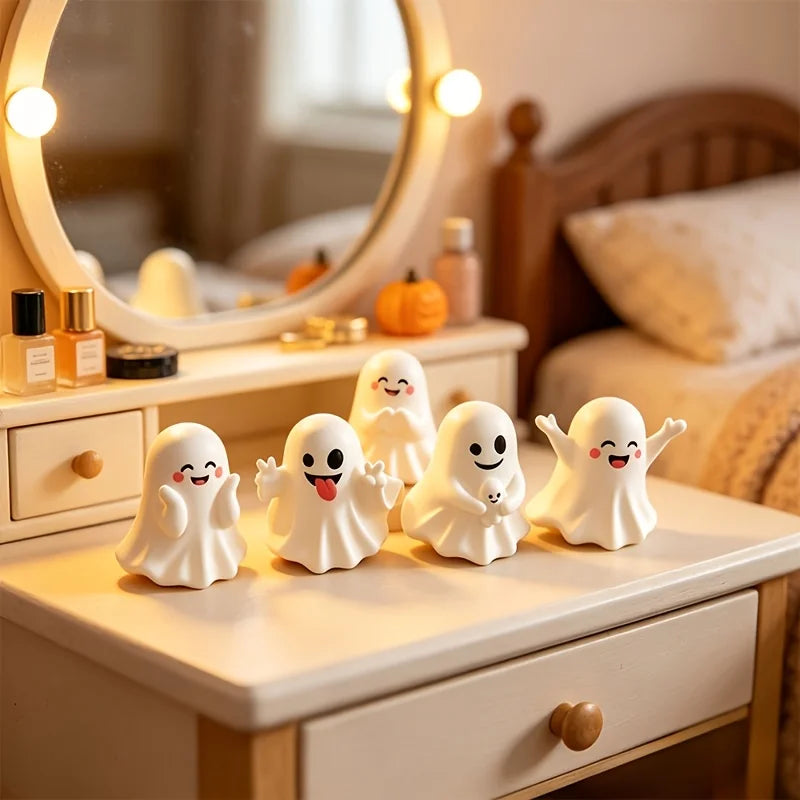 Five-Piece Halloween Ghost Figurine Set for Tabletop Decor
