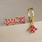 3PCS Zircon Flower Dangle Earrings – Orange & Blue Stainless Steel Set