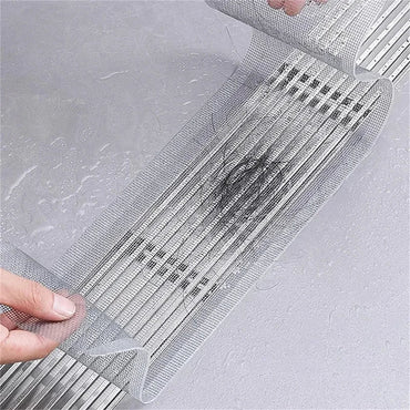 Cut-to-Size Self-Adhesive Drain Hair Catcher Mesh Filter - Disposable Bathroom & Kitchen Sink Protector