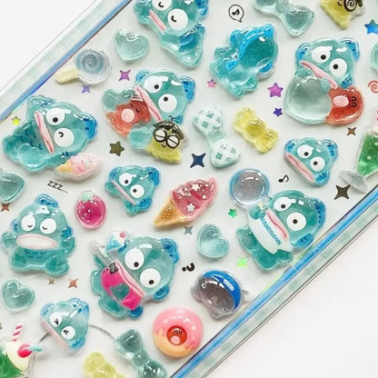 3D Sanrio Hellokitty Kuromi Cinnamoroll Stickers Cute Anime Transparent Jelly Crystal Decorative Sticker Phone Case DIY Kids Toy