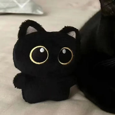 Black Cat Plush Toy 4 in (10 cm) Mini Soft Stuffed Animal Pendant Keychain Cushion Gift for Kids Girls