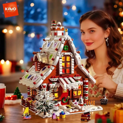 KAVOWORLD Christmas Gingerbread House Building Blocks Set – 1,614 Pieces with LED Lights