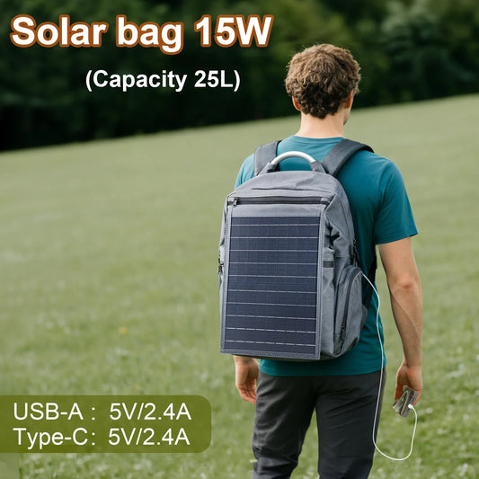 LEAORLD 25L Backpack 15W Solar Panel Backpack, Large Capacity Travel Backpack, Unisex, Business Computer Bag, Fit 17 inch Laptop