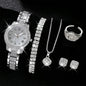 6-Piece Women's Rhinestone Bracelet Quartz Watch Set – Alloy Crystal Wristwatches for Ladies Gift