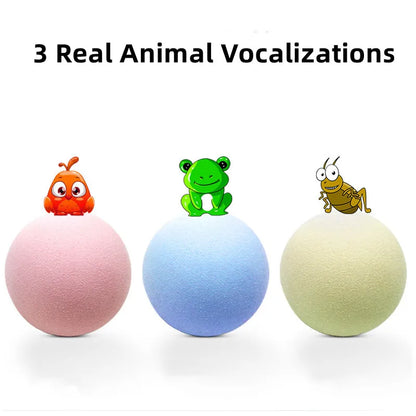 Interactive Chirping Plush Ball Cat Toy – Frog, Bird & Cricket Sounds, 2.17 in (5.5 cm) Rolling Teaser