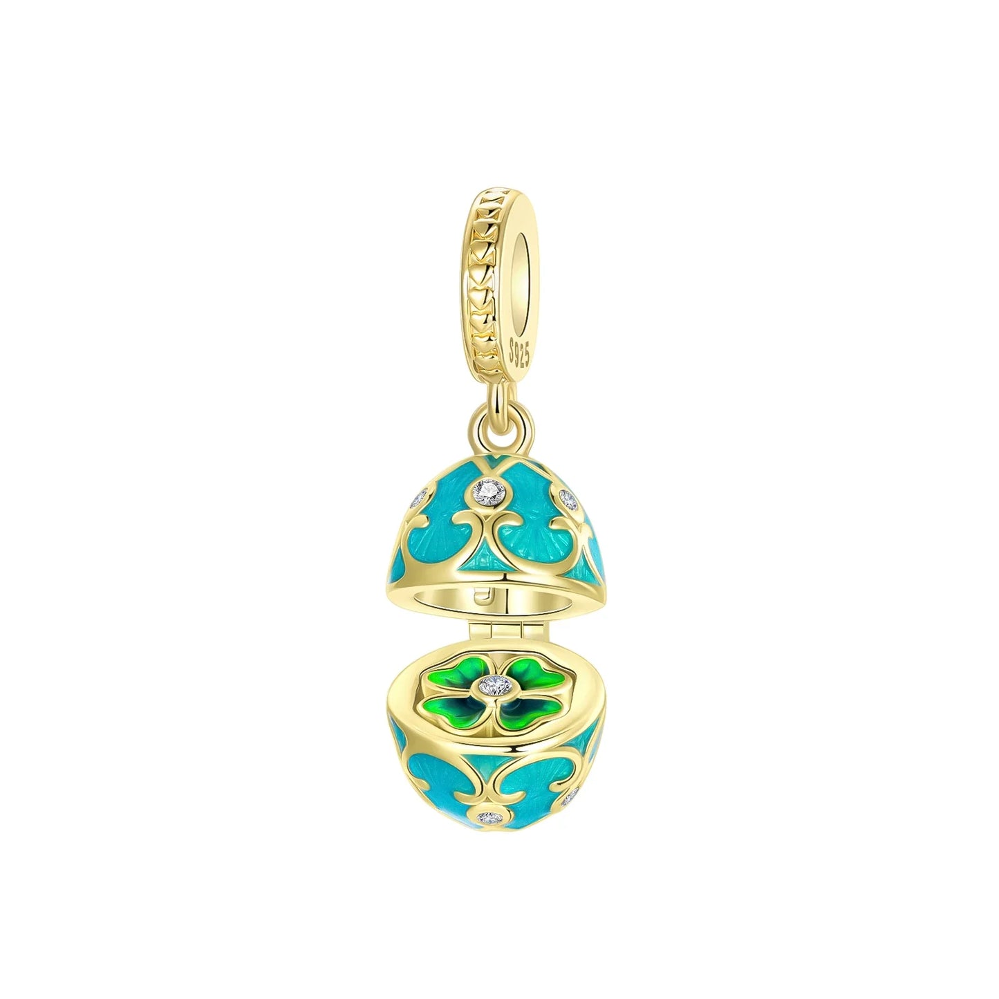 925 Sterling Silver Can Be Opened Pandant Easter Egg Charms Beads Fit