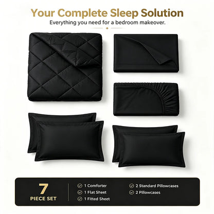 easYum Brushed Polyester Bedding Set - 7-Piece Quilted Comforter Set with Duvet Covers, Bed Sheet & Pillowcases, Twin/Full/Queen/King