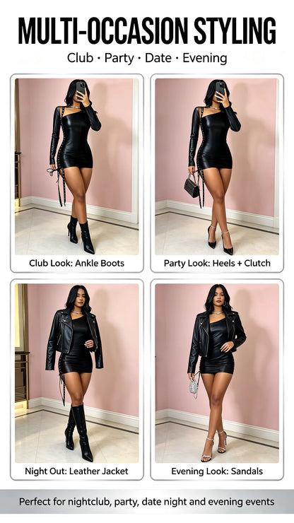 Women’s One-Shoulder Bodycon Midi Dress – Asymmetric Lace-Up Sheath Dress for Party & Evening, Sizes S–XXL