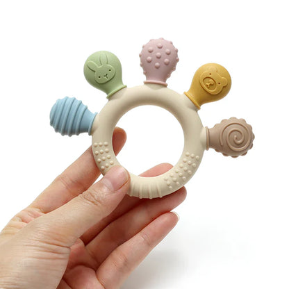 Multicolor Hand-Shaped Silicone Baby Teether – Sensory Chew Beads for Teething Relief & Anxiety, 0-12 Months