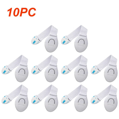 Child Safety Strap Locks — Adhesive No-Drill Cabinet & Drawer Latches, Adjustable, 1-Pack or 10-Pack