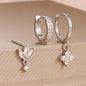 3PCS Zircon Flower Dangle Earrings – Orange & Blue Stainless Steel Set