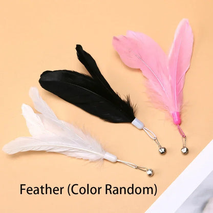 Interactive Cat Feather Teaser Wand with Bell, Extendable Rod, Suction Cup & Replaceable Feather Head