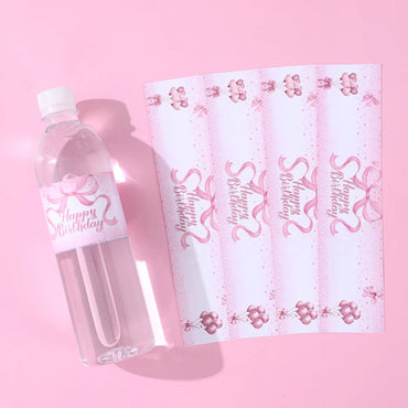 Pink Bow Bottle Stickers Happy 1st Birthday Party Decoration Kids Girl Wedding Birthday Party Supplies Favors Baby Shower Decor