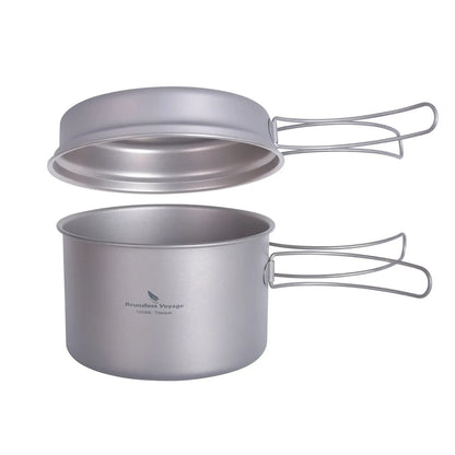Titanium Camping Cookware Set with Folding Handles - Lightweight Pot & Pan for Hiking