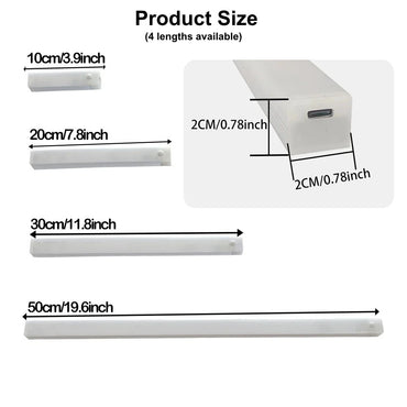Motion Sensor USB Rechargeable LED Strip Light — 10/20/30/50 cm (3.9/7.9/11.8/19.7 in) for Cabinet Wardrobe Bedside Staircase
