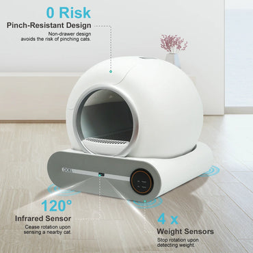 Self-Cleaning Cat Litter Box 65L Automatic Smart Cat Toilet with App Control 2.4GHz Wi‑Fi, Trash Bag & Litter Mat