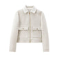 Women's Zipper Jacket - Short Winter Coat with Pockets, Long Sleeve Casual Street Outerwear