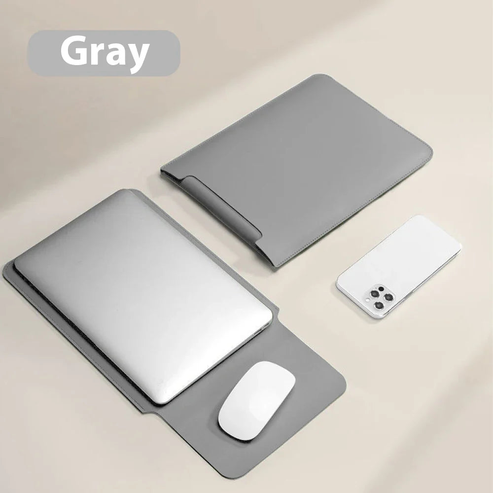 Waterproof PU Laptop Sleeve 11–16 Inch with Convertible Mouse Pad